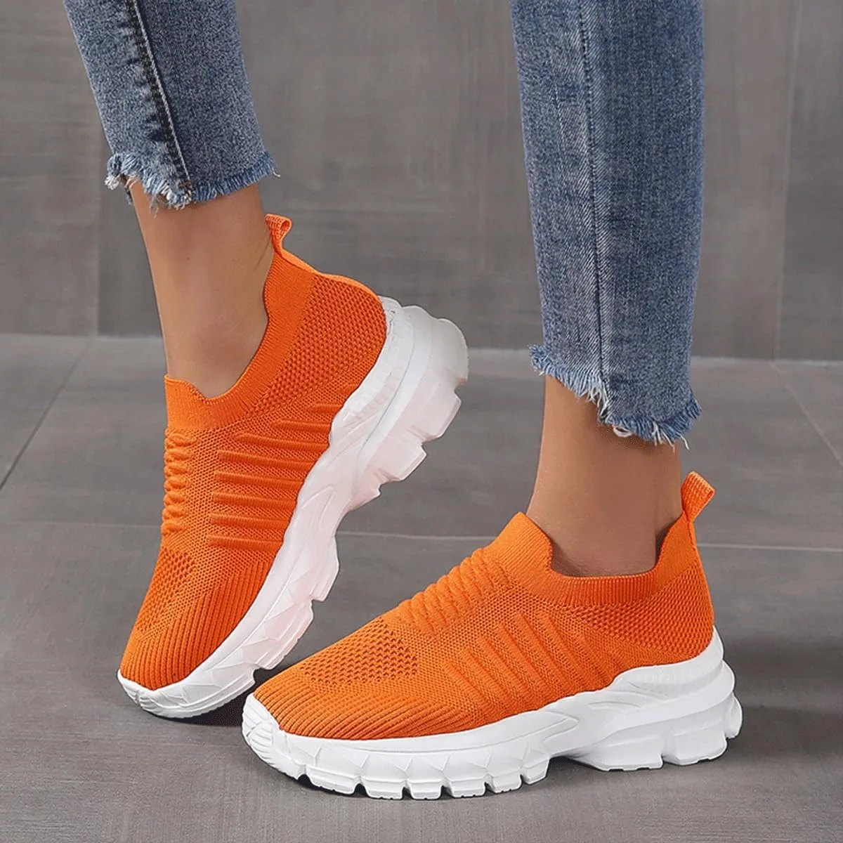 Women's Sneakers Knitted Mesh Breathable Walking Shoes Slip On Running Shoes Non-Slip Sneakers Athletic Fashion Tennis Sneakers Mesh Workout Outdoor Leisure Sports Shoes