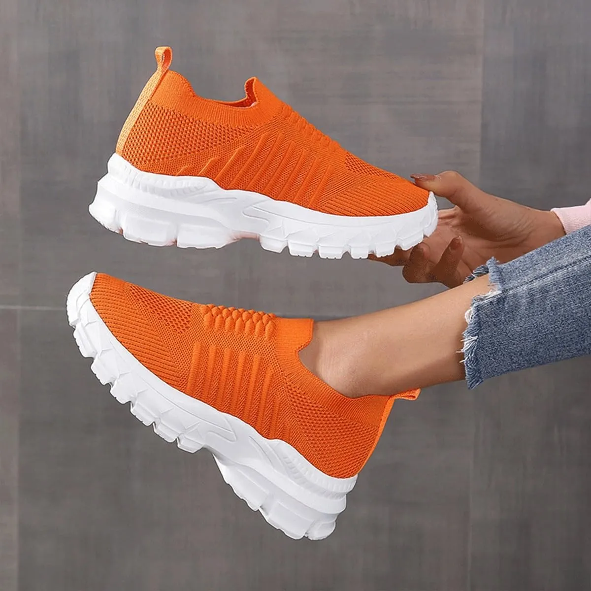 Women's Sneakers Knitted Mesh Breathable Walking Shoes Slip On Running Shoes Non-Slip Sneakers Athletic Fashion Tennis Sneakers Mesh Workout Outdoor Leisure Sports Shoes