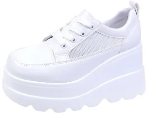 Women's Wedge Platform Mesh Sneakers Casual Fashion Breathable Hollow Non-Slip Shoes Lightweight Orthopedic Lace-up Dress Heels Walking Shoes