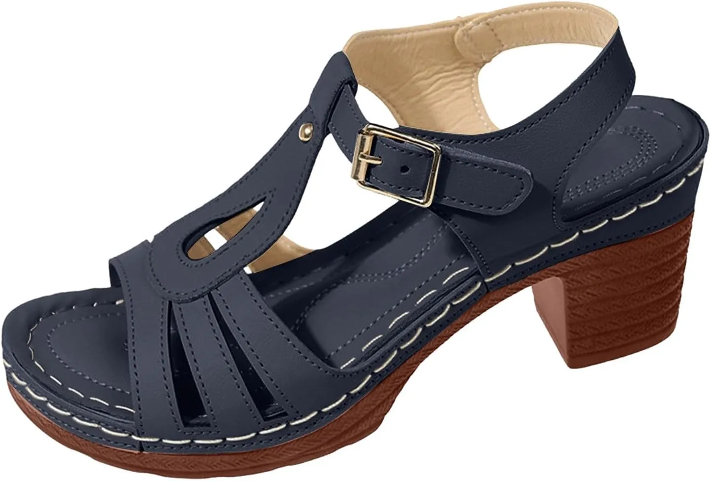ZSpzx Summer Sandals For Women 2025,Women's Chunky Block Mid Heels Low Slip On Womens Ankle Straps Open Toe Hollow Out Comfortable Platform Sandal Heel Adjustable Walking Shoes for Daily Wear