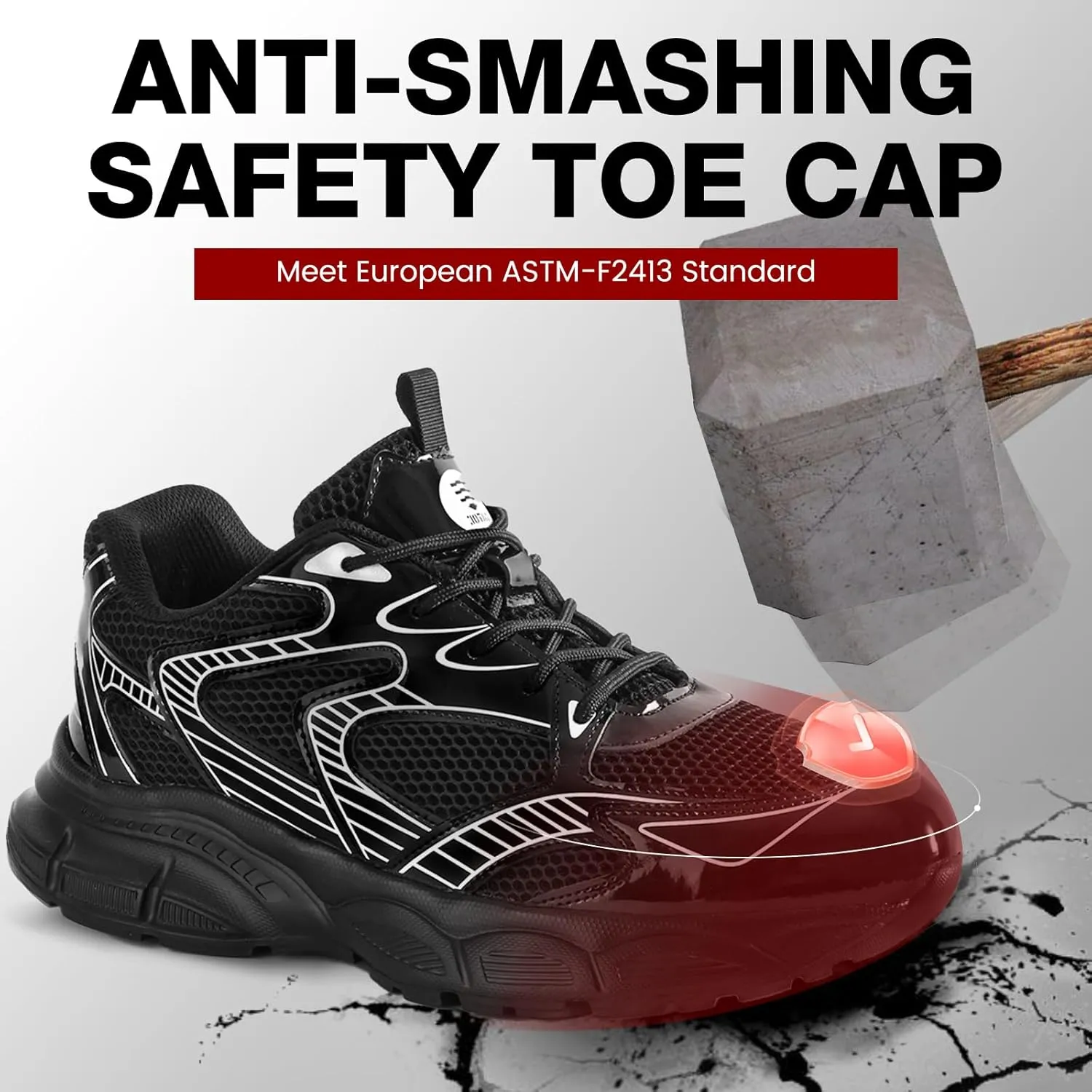ZVC Steel Toe Shoes for Men Women, Breathable Composite Toe Sneakers Lightweight Work Safety Shoes Comfortable Non Slip Indestructible Construction Footwear