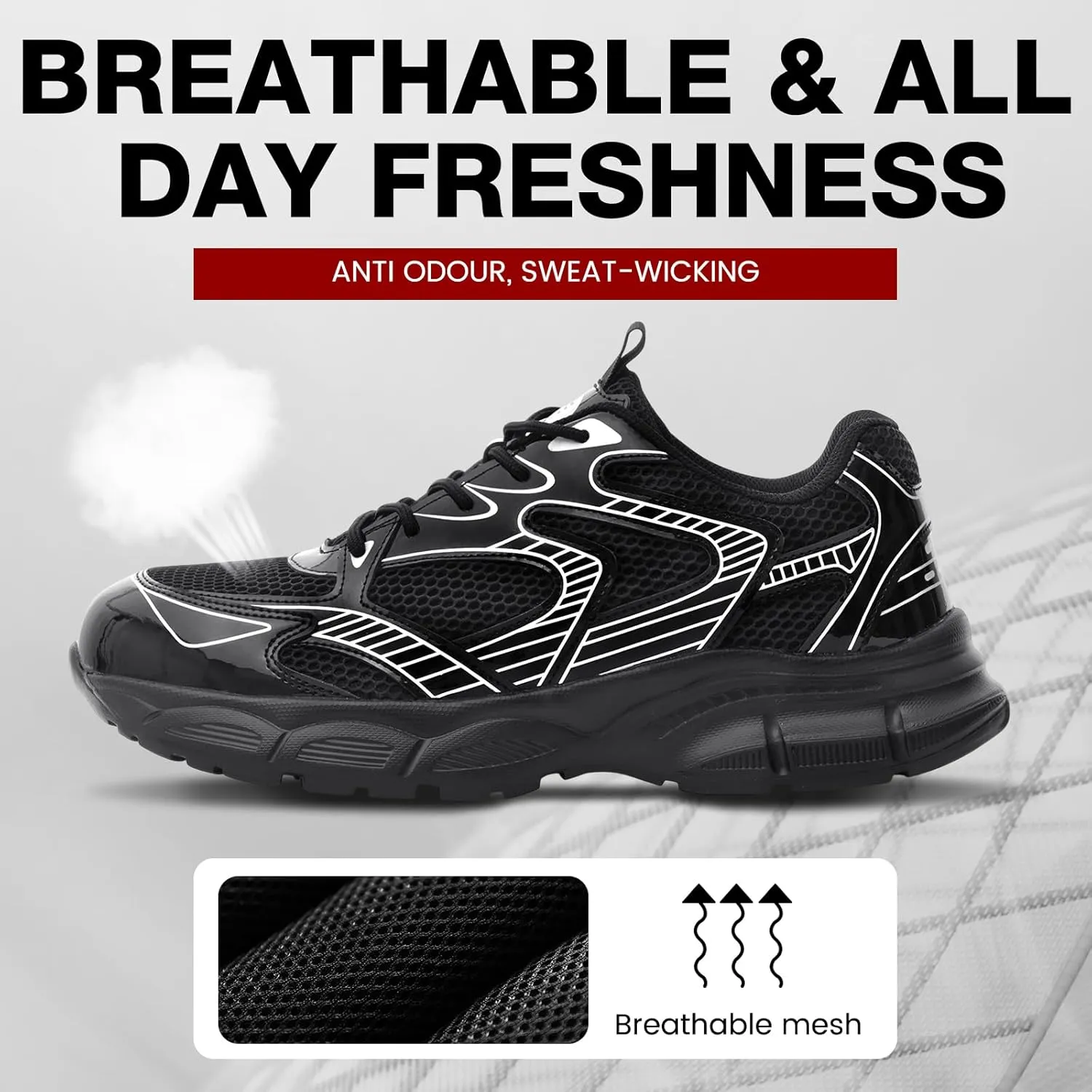 ZVC Steel Toe Shoes for Men Women, Breathable Composite Toe Sneakers Lightweight Work Safety Shoes Comfortable Non Slip Indestructible Construction Footwear